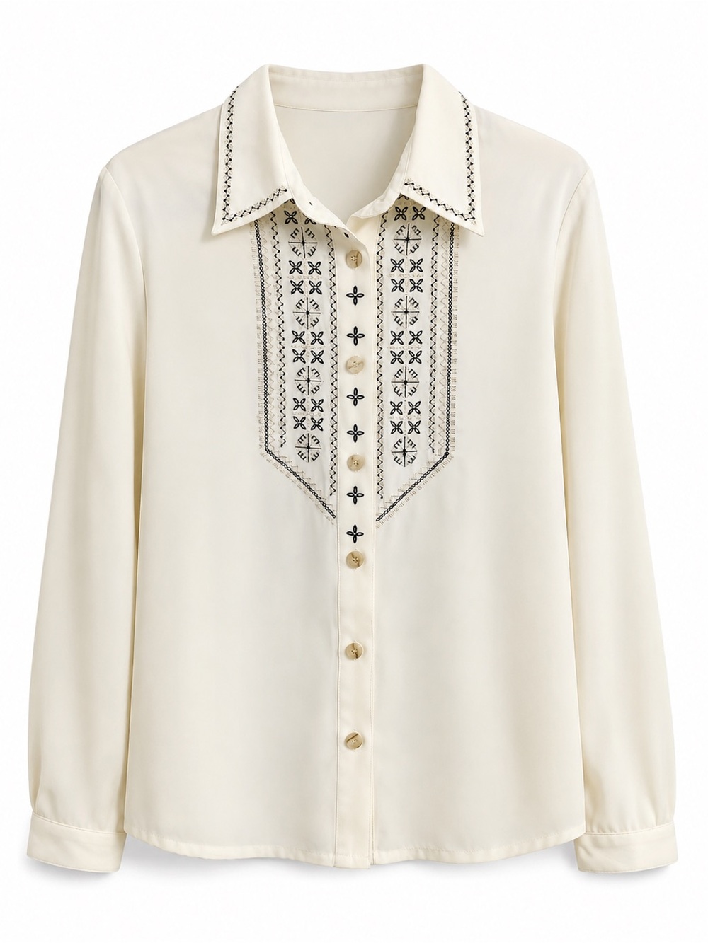 Vintage Koret Petites Embroidered Button-Down Blouse Ivory Size 6